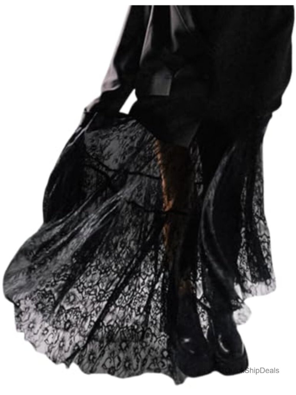Sheer Floral Lace High Waisted Ruffled A-Line Maxi Skirt